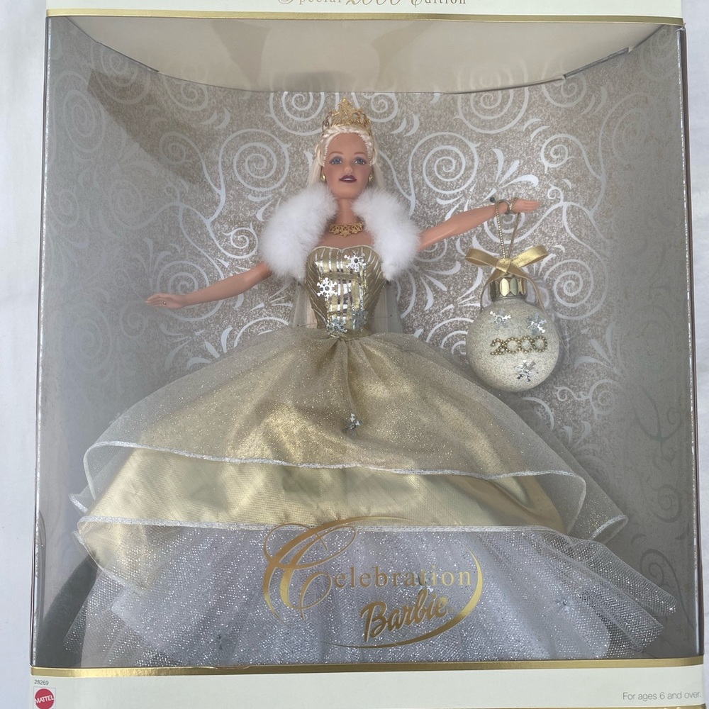 NIB 2000 Special Edition Celebration Barbie Doll in Sparkling Gold/White Gown